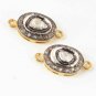 Double Bail Connector Rosecut Diamond Oval Connector 925 Silver Diamond Findings