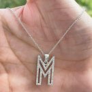 Diamond Initial Necklace M Letter Necklace Diamond Alphabet Pendant 14k Gold N77