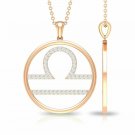 Libra Zodiac Necklace 14k Solid Gold Diamond Astrology Necklace Open Pendant N98