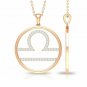 Libra Zodiac Necklace 14k Solid Gold Diamond Astrology Necklace Open Pendant N98