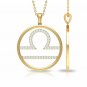 Libra Zodiac Necklace 14k Solid Gold Diamond Astrology Necklace Open Pendant N98