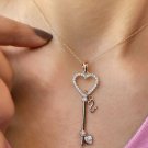 Diamond Key Necklace 14k Solid Gold Heart Necklace Christmas Women Pendant Gift.