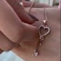 Diamond Key Necklace 14k Solid Gold Heart Necklace Christmas Women Pendant Gift.