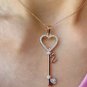 Diamond Key Necklace 14k Solid Gold Heart Necklace Christmas Women Pendant Gift.