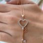 Diamond Key Necklace 14k Solid Gold Heart Necklace Christmas Women Pendant Gift.