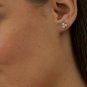 Three Stone Diamond Studs 14k Solid Gold Diamond Women Earrings Wedding Gift.