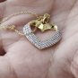 Diamond Love Pendant 14k Solid Gold Diamond Heart Pendant Xmas Women Gift E9.