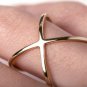 14k Solid Gold Dup Criss Cross Stacking Charm Ring Knuckle Dainty Skinny Ring N7