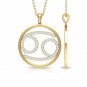 Cancer Diamond Pendant 14k Solid Gold Zodiac Necklace Astrology Necklace Circle.