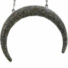 Pave Diamond Handmade Half Moon Pendant Chain Necklace 925 Silver Fine Jewelry.