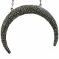 Pave Diamond Handmade Half Moon Pendant Chain Necklace 925 Silver Fine Jewelry.