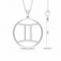 Gemini Diamond Pendant Zodiac Symbol Necklace 14k Solid Gold Horoscope Necklace.