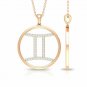 Gemini Diamond Pendant Zodiac Symbol Necklace 14k Solid Gold Horoscope Necklace.