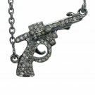 Diamond Pave Handmade Small Pistol Gun Pendant Chain Necklace Sterling Silver.