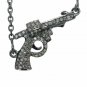 Diamond Pave Handmade Small Pistol Gun Pendant Chain Necklace Sterling Silver.