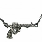Diamond Pave Handmade Small Pistol Gun Pendant Chain Necklace 925 Silver NS8.