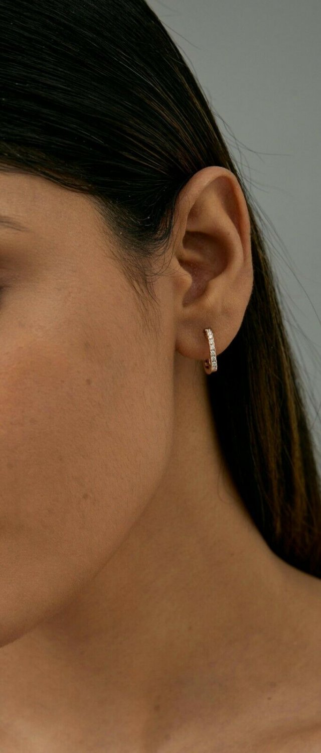 Diamond Square Hoops 14k Solid Gold Diamond Slim Earring Hoop Birthday Gift N89.