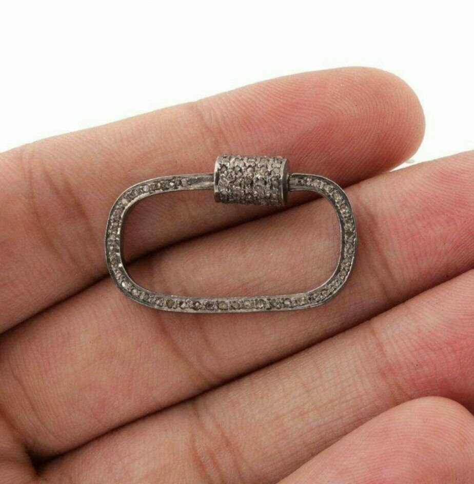 1Pc Pave Diamond Rectangle Screw Clasp Sterling Silver 30x17mm Carabiner Clasp.