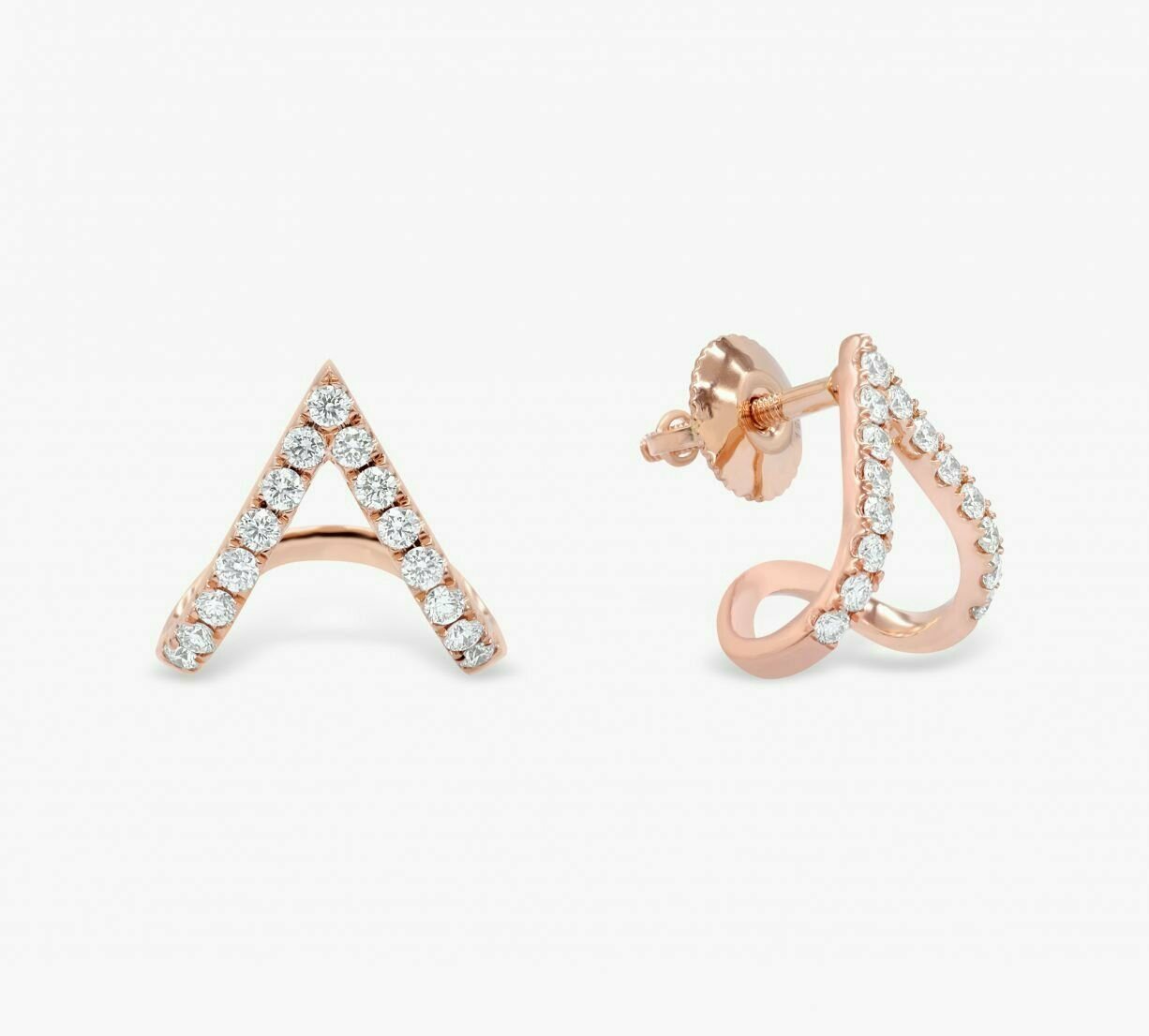 Diamond Chevron Huggies Studs 14k Solid Gold Bridal Wedding Huggies Diamond Stud