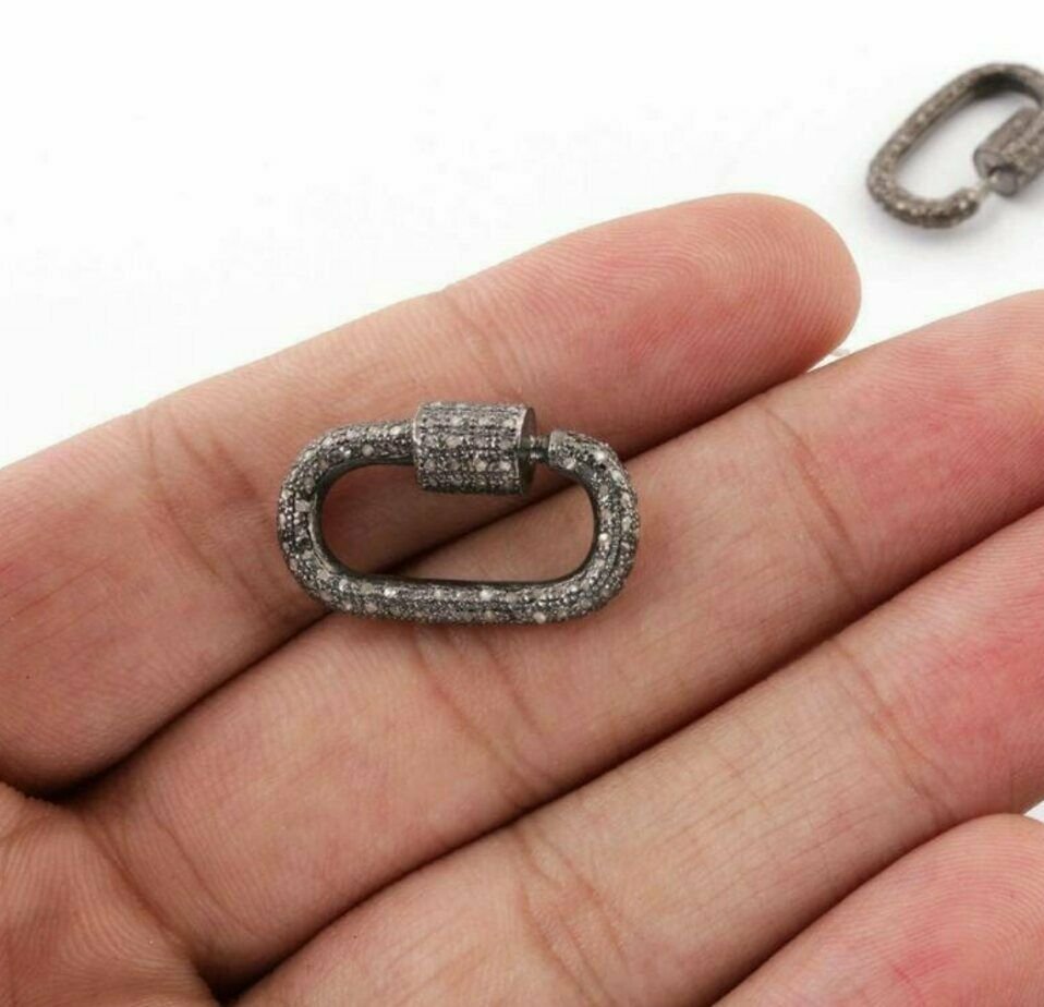 1Pc Pave Diamond Rectangle Screw Clasp Sterling Silver 23x16mm Carabiner Lock.