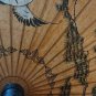 Vintage Japanese Lacquered Bamboo Rice Paper Parasol Asian Stork Red Sun Design