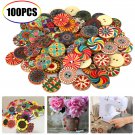 100Pcs/lot Retro Wood Button 2 Holes Mixed Color Flower Handwork Apparel Sewing