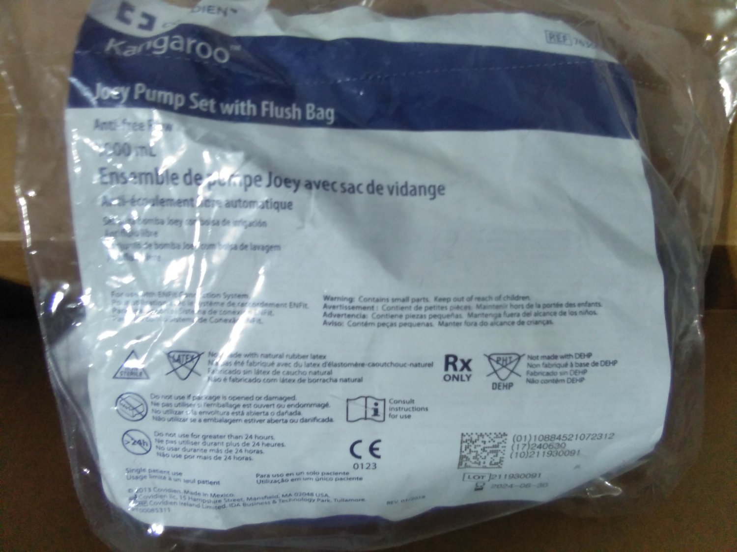 4 COVIDIEN 763662 1000ML Kangaroo Joey Pumps Set with Flush Bags. New