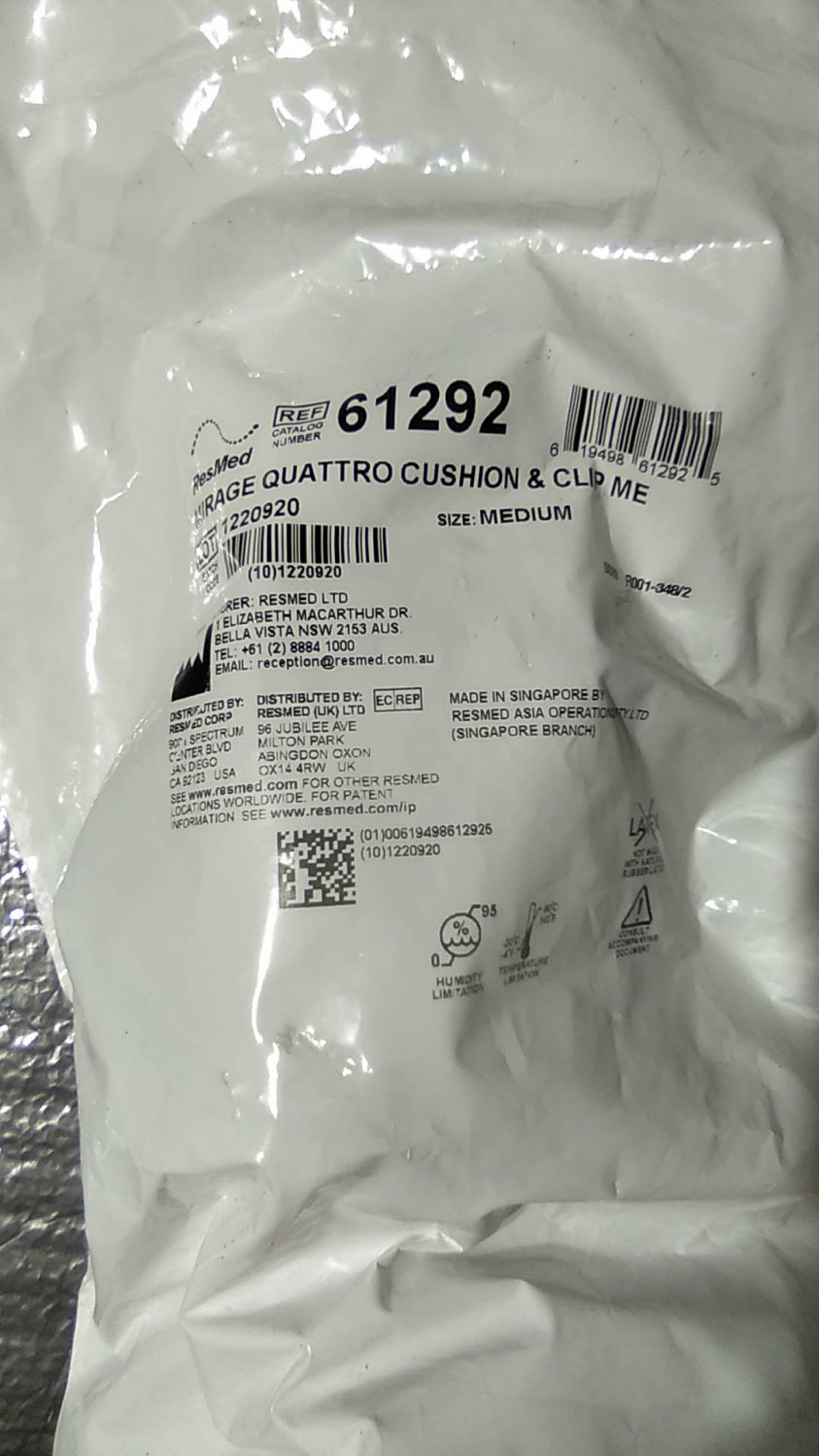 ResMed Mirage Quattro Cushion & Clip 61292 Size Medium New Sealed