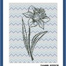 Lily flower blue zig zag pattern cross stitch embroidery