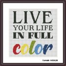 Live your life in full color cross stitch pattern easy embroidery design