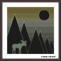 Elk at the night mountains easy cross stitch embroidery design
