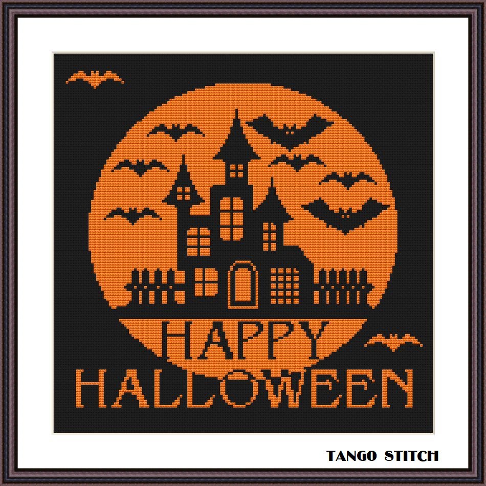 Orange Halloween cross stitch needlepoint pattern