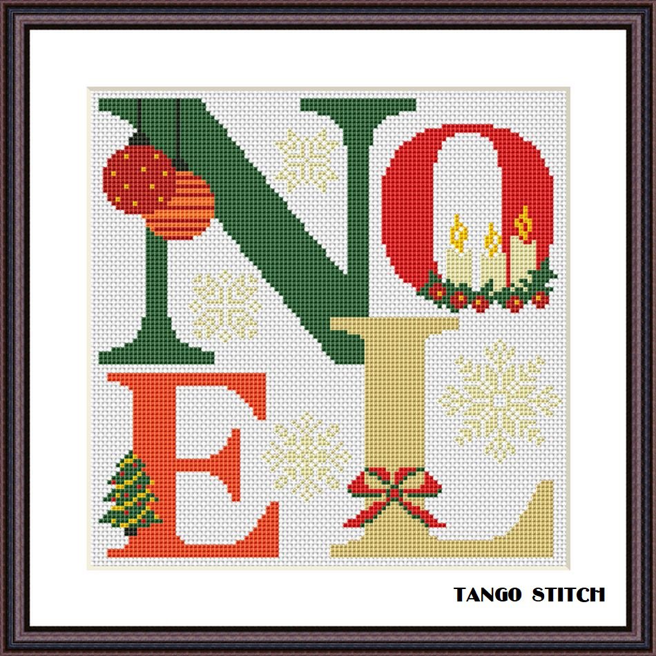 Noel Christmas ornaments cross stitch needlepoint pattern