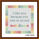 Weirdness funny quote cross stitch easy embroidery pattern