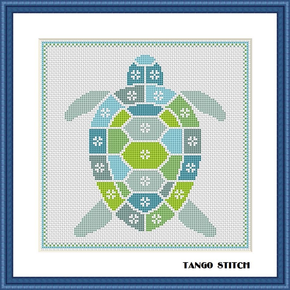 Geometric turtle cross stitch ornament design easy embroidery pattern