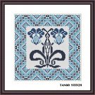 Art nouveau easy blue floral cross stitch ornament embroidery design