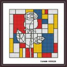 Abstract rose flower Mondrian easy cross stitch embroidery design