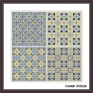 Easy blue gold ornament sampler cross stitch PDF pattern easy embroidery