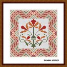 Cute vintage orange Art Nouveau flower cross stitch embroidery pattern