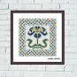 Blue vintage Art Nouveau flower ornament cross stitch embroidery pattern