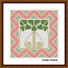 Green vintage Art Nouveau leaves ornament cross stitch embroidery pattern