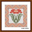 Poppy flower Art Nouveau cross stitch ornament embroidery pattern