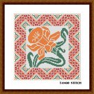 Orange lily flower Art Nouveau vintage cross stitch pattern