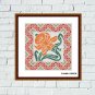 Orange lily flower Art Nouveau vintage cross stitch pattern