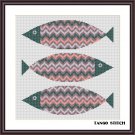 Grey zig zag ornament fish simple cross stitch embroidery pattern