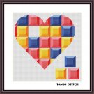 Block puzzle romantic heart cross stitch hand embroidery pattern