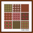 Red brown green tartan Scottish ornaments sampler cross stitch pattern