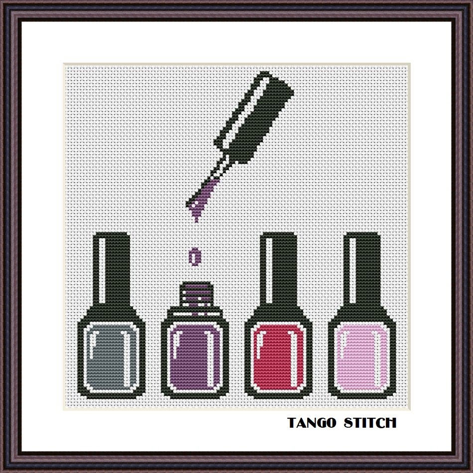 Cool violet palette nail polish set easy fashion cross stitch pattern