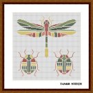 Dragonfly beetle cute animals easy cross stitch dmc embroidery pattern