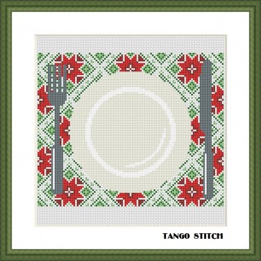 Merry Christmas dining plate cross stitch easy embroidery needlecraft